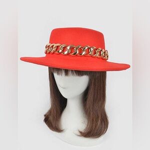 Chunky Chain Accent Faux Wool Felt Fedora